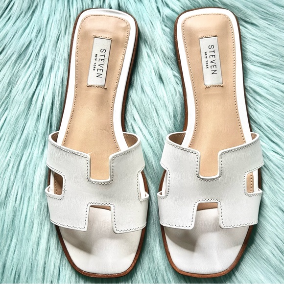 STEVEN NEW YORK LEATHER White Slip On Sandals Women’s 7 - Picture 2 of 11